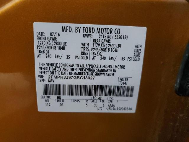 Photo 14 from auction – 2016 FORD EDGE SEL with VIN 2FMPK3J97GBC18027