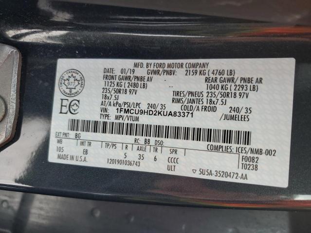 Photo 14 from auction – 2019 FORD ESCAPE SEL with VIN 1FMCU9HD2KUA83371