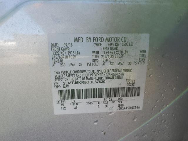 Photo 14 from auction – 2016 LINCOLN MKX SELECT with VIN 2LMTJ6KR5GBL87839