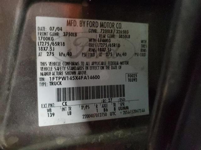 Photo 14 from auction – 2004 FORD F150 SUPER with VIN 1FTPW145X4FA14600