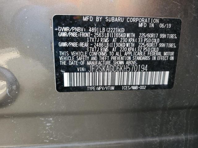 Photo 14 from auction – 2019 SUBARU FORESTER P with VIN JF2SKAGC6KH570194