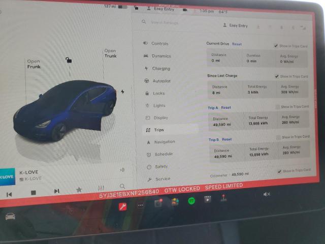 Photo 9 from auction – 2022 TESLA MODEL 3 with VIN 5YJ3E1EBXNF256640