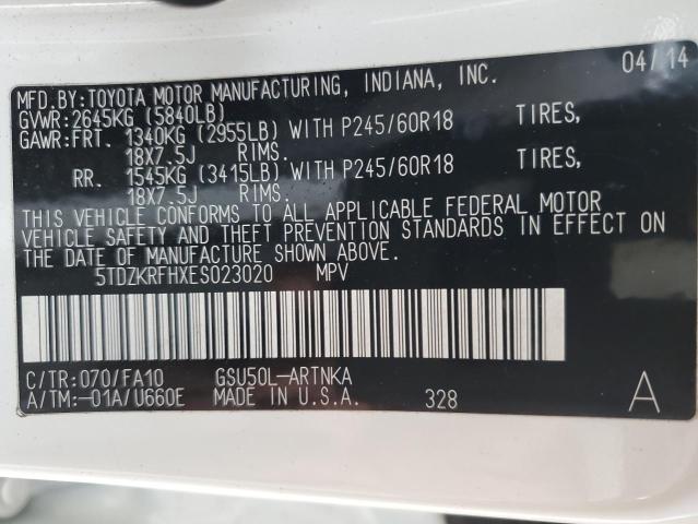Photo 14 from auction – 2014 TOYOTA HIGHLANDER with VIN 5TDZKRFHXES023020
