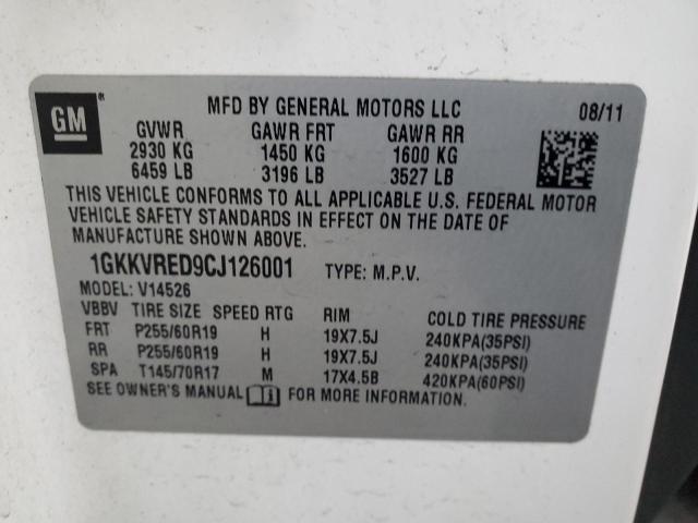 Photo 14 from auction – 2012 GMC ACADIA SLT with VIN 1GKKVRED9CJ126001