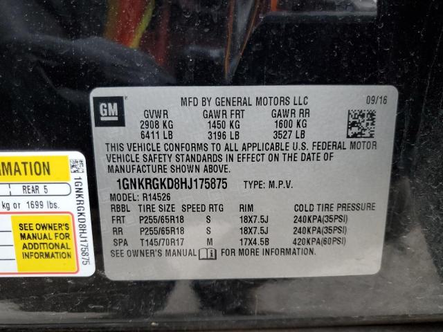 Photo 14 from auction – 2017 CHEVROLET TRAVERSE L with VIN 1GNKRGKD8HJ175875