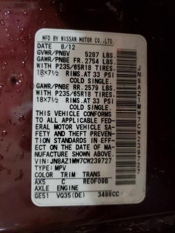 Photo 14 from auction – 2012 NISSAN MURANO S with VIN JN8AZ1MW7CW239727