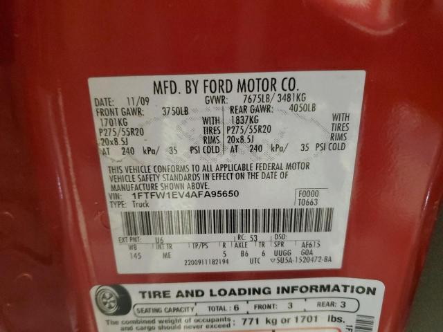 Photo 14 from auction – 2010 FORD F150 SUPER with VIN 1FTFW1EV4AFA95650