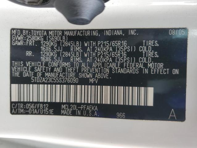 Photo 14 from auction – 2005 TOYOTA SIENNA CE with VIN 5TDZA23C55S376090