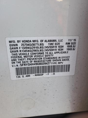 Photo 14 from auction – 2016 ACURA MDX TECHNO with VIN 5FRYD4H49GB039427