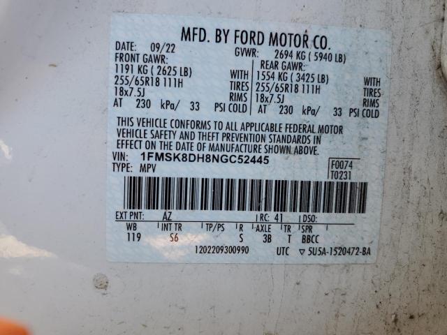 Foto 14 de la subasta – 2022 FORD EXPLORER X con VIN 1FMSK8DH8NGC52445