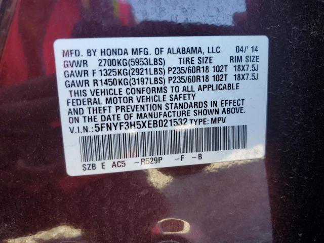 Photo 14 from auction – 2014 HONDA PILOT EXL with VIN 5FNYF3H5XEB021532
