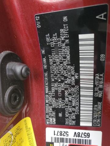 Photo 14 from auction – 2012 TOYOTA SIENNA XLE with VIN 5TDYK3DC5CS217550