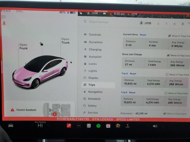 Photo 9 from auction – 2020 TESLA MODEL 3 with VIN 5YJ3E1EA6LF745735