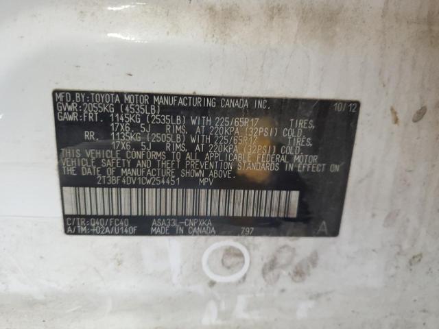 Photo 14 from auction – 2012 TOYOTA RAV4 with VIN 2T3BF4DV1CW254451
