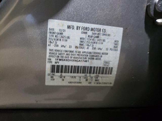 Photo 14 from auction – 2022 FORD EXPLORER X with VIN 1FMSK8DHXNGA17481