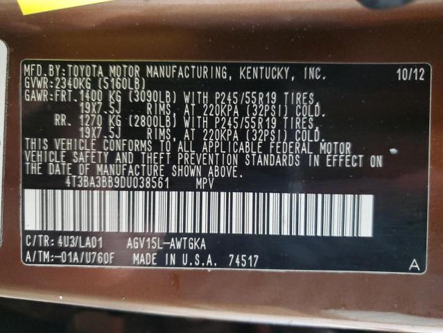 Photo 14 from auction – 2013 TOYOTA VENZA LE with VIN 4T3BA3BB9DU038561