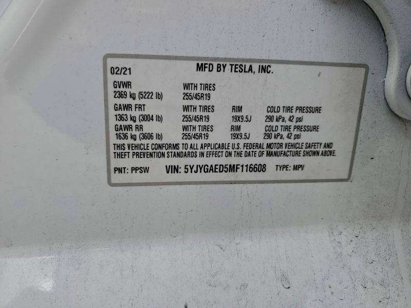 Photo 14 from auction – 2021 TESLA MODEL Y with VIN 5YJYGAED5MF116608