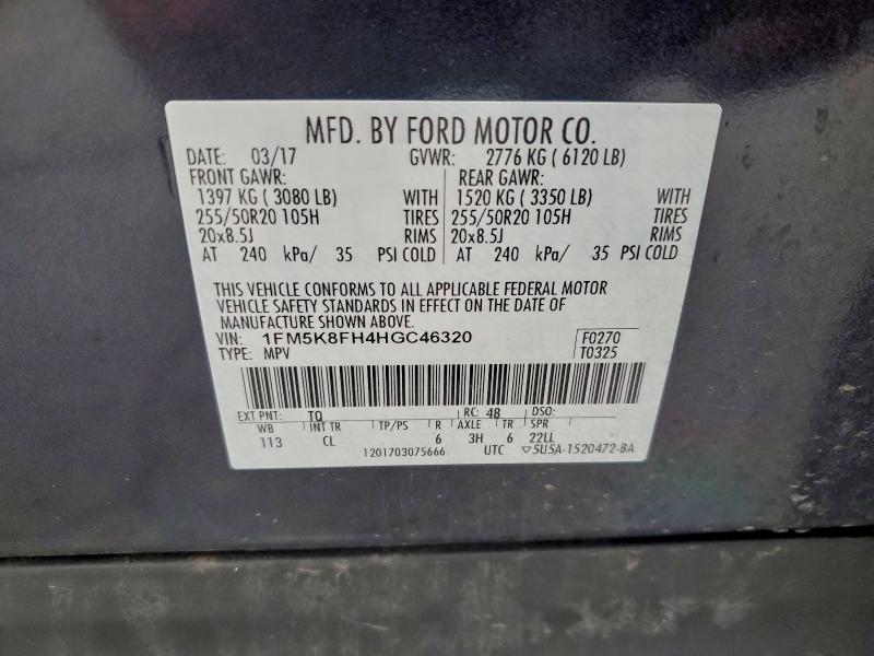 Photo 14 from auction – 2017 FORD EXPLORER L with VIN 1FM5K8FH4HGC46320