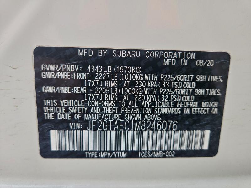 Photo 14 from auction – 2021 SUBARU CROSSTREK with VIN JF2GTAEC1M8246076