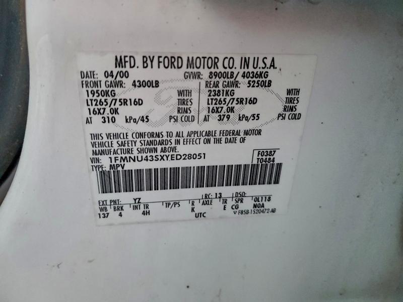 Photo 14 from auction – 2000 FORD EXCURSION with VIN 1FMNU43SXYED28051