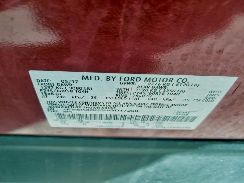 Photo 14 from auction – 2017 FORD EXPLORER with VIN 1FM5K8BH3HGD17268