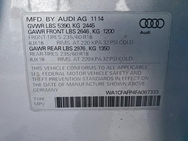 Photo 14 from auction – 2015 AUDI Q5 PREMIUM with VIN WA1CFAFP4FA067333