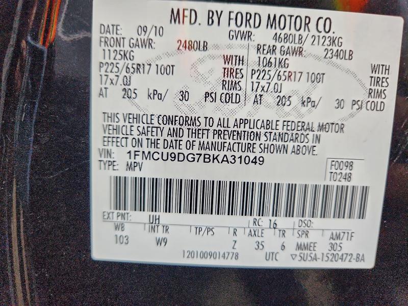 Zdjęcie 10 z aukcji – 2011 FORD ESCAPE XLT z VIN 1FMCU9DG7BKA31049