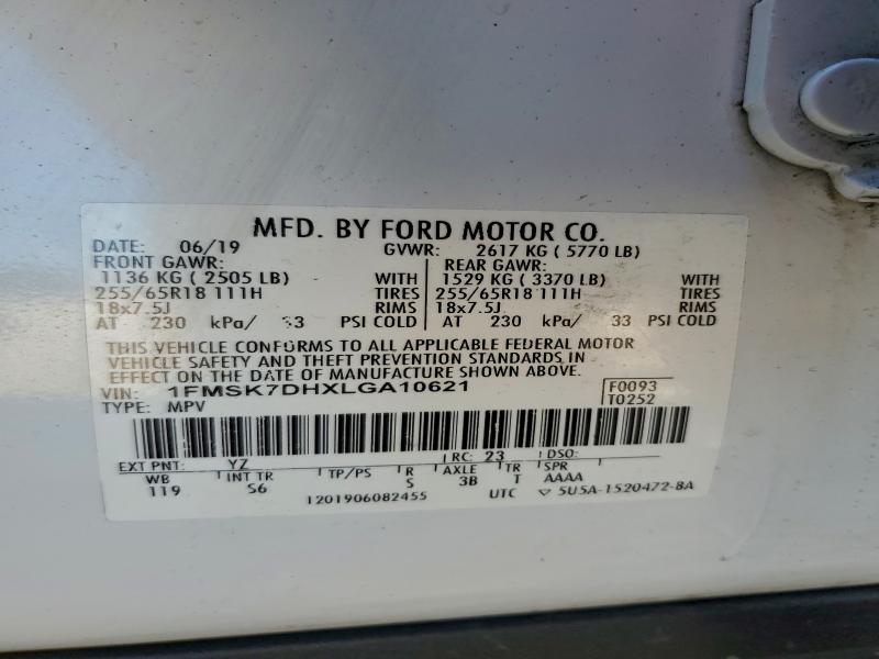 Photo 14 from auction – 2020 FORD EXPLORER X with VIN 1FMSK7DHXLGA10621