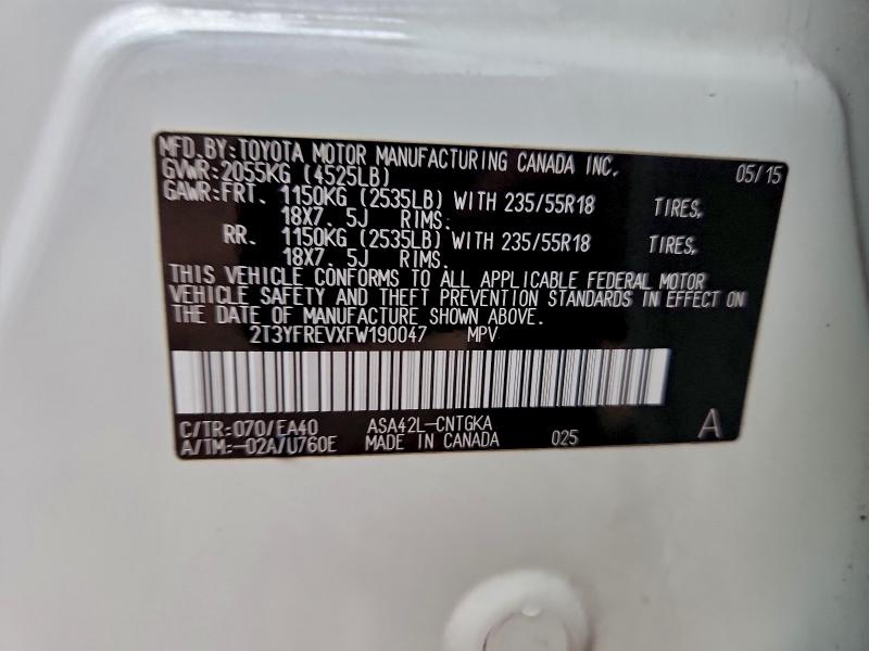 Photo 14 from auction – 2015 TOYOTA RAV4 LIMIT with VIN 2T3YFREVXFW190047
