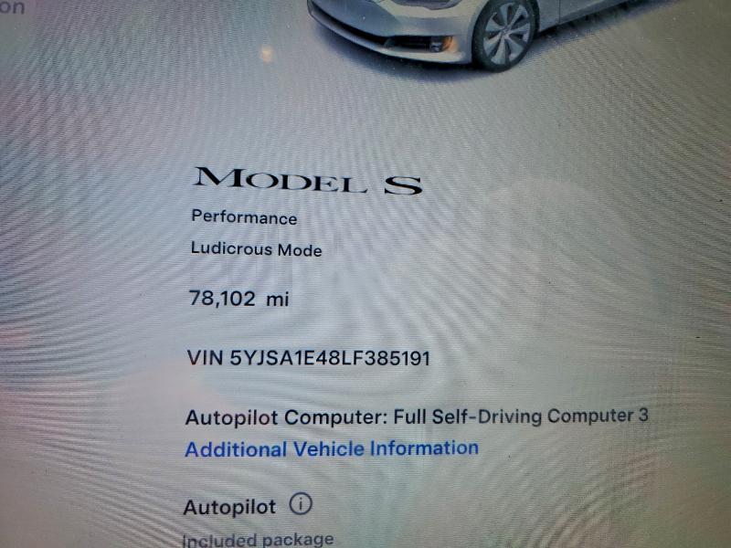 Photo 9 from auction – 2020 TESLA MODEL S with VIN 5YJSA1E48LF385191