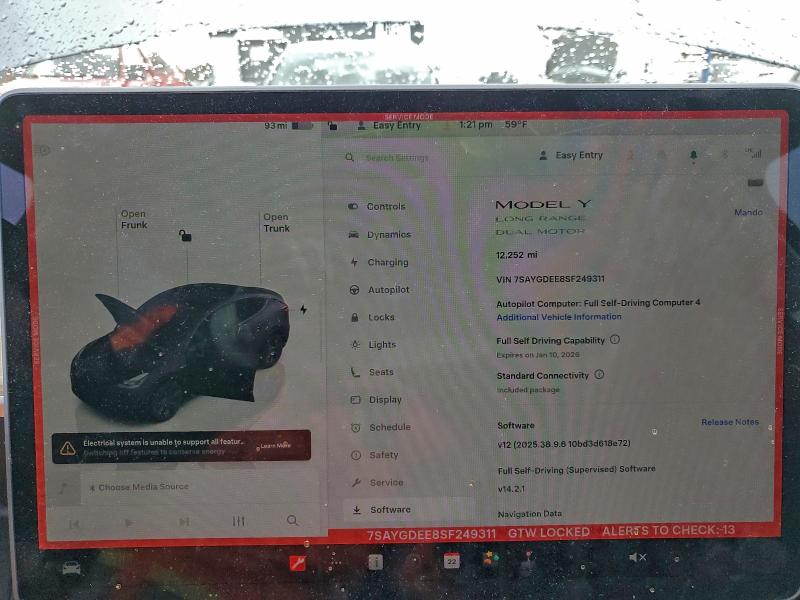 Photo 9 from auction – 2025 TESLA MODEL Y with VIN 7SAYGDEE8SF249311