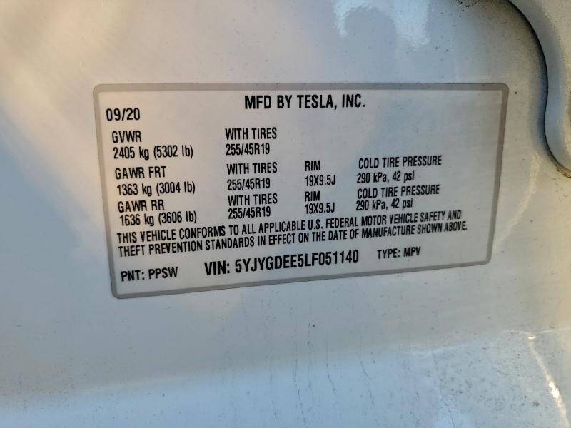 Photo 14 from auction – 2020 TESLA MODEL Y with VIN 5YJYGDEE5LF051140