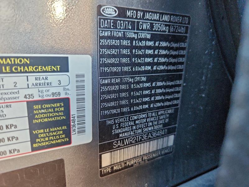 Foto 14 de la subasta – 2014 LAND ROVER RANGE ROVE con VIN SALWR2TF3EA364841