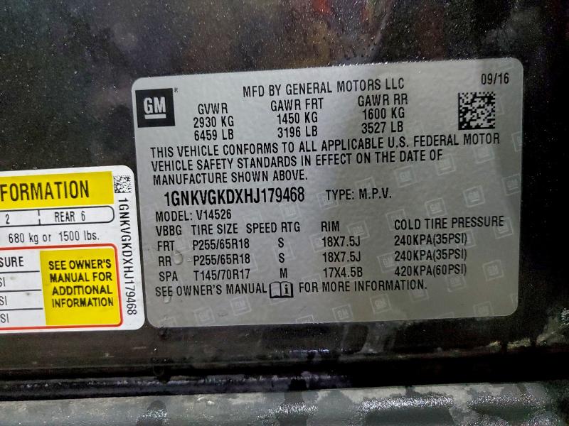 Photo 14 from auction – 2017 CHEVROLET TRAVERSE L with VIN 1GNKVGKDXHJ179468