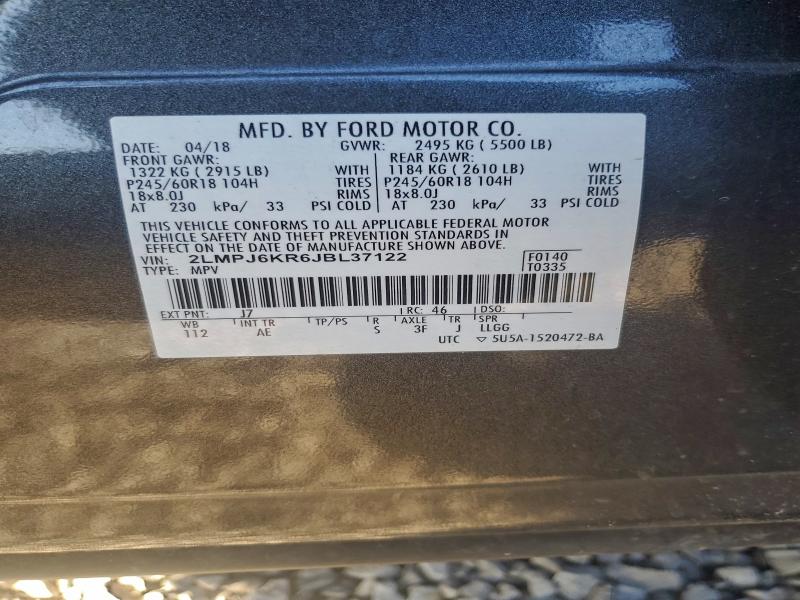 Photo 14 from auction – 2018 LINCOLN MKX SELECT with VIN 2LMPJ6KR6JBL37122