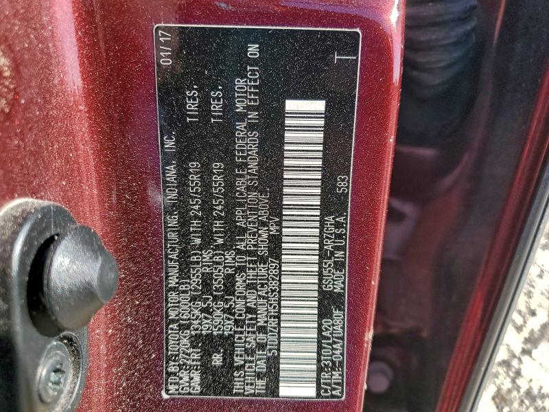 Photo 14 from auction – 2017 TOYOTA HIGHLANDER with VIN 5TDDZRFH5HS382897