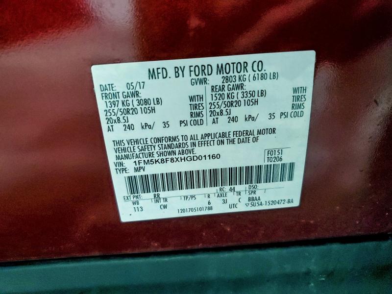Photo 14 from auction – 2017 FORD EXPLORER L with VIN 1FM5K8F8XHGD01160