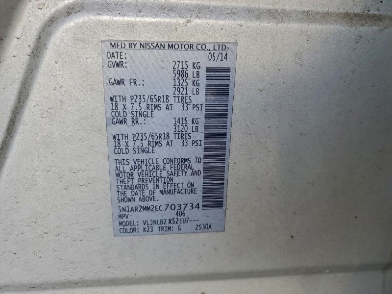 Photo 14 from auction – 2014 NISSAN PATHFINDER with VIN 5N1AR2MM2EC703734