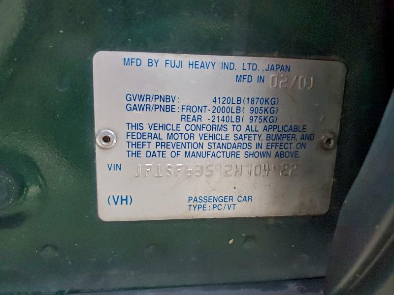 Photo 14 from auction – 2002 SUBARU FORESTER L with VIN JF1SF63592H704922