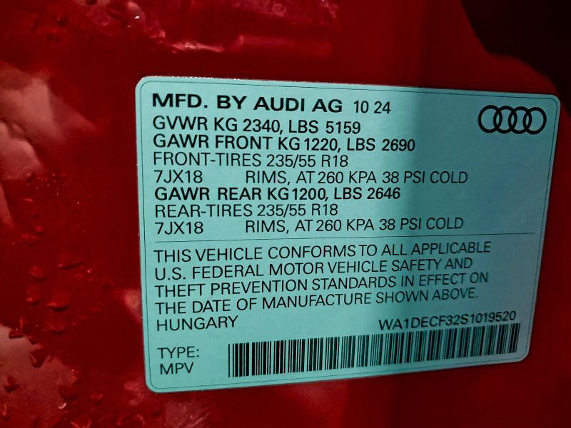 Photo 14 from auction – 2025 AUDI Q3 PREMIUM with VIN WA1DECF32S1019520