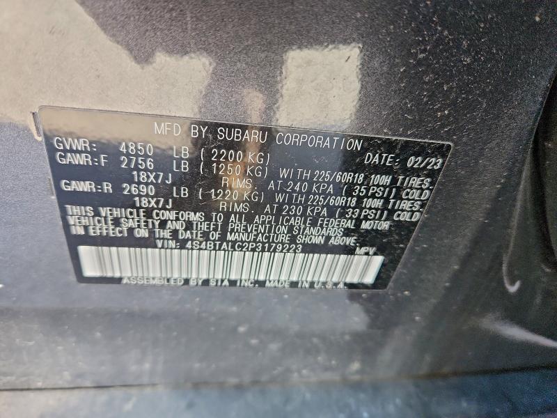 Photo 14 from auction – 2023 SUBARU OUTBACK ON with VIN 4S4BTALC2P3179223