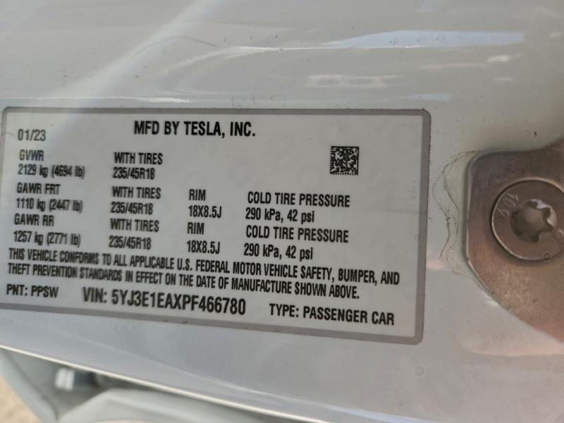 Photo 14 from auction – 2023 TESLA MODEL 3 with VIN 5YJ3E1EAXPF466780