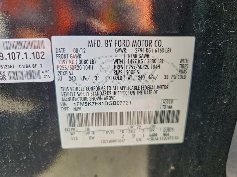 Photo 14 from auction – 2013 FORD EXPLORER L with VIN 1FM5K7F81DGB07721