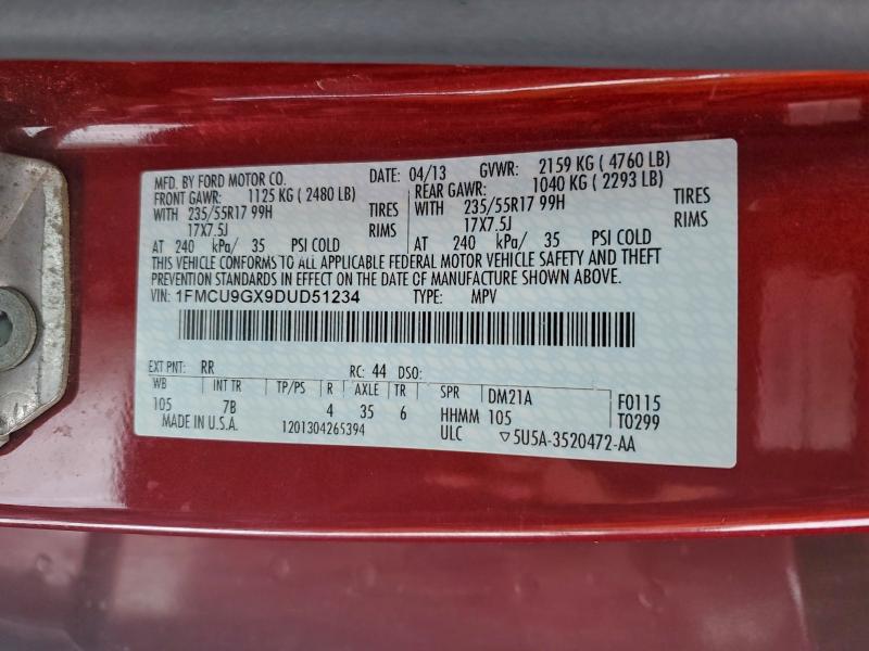Photo 14 from auction – 2013 FORD ESCAPE SE with VIN 1FMCU9GX9DUD51234