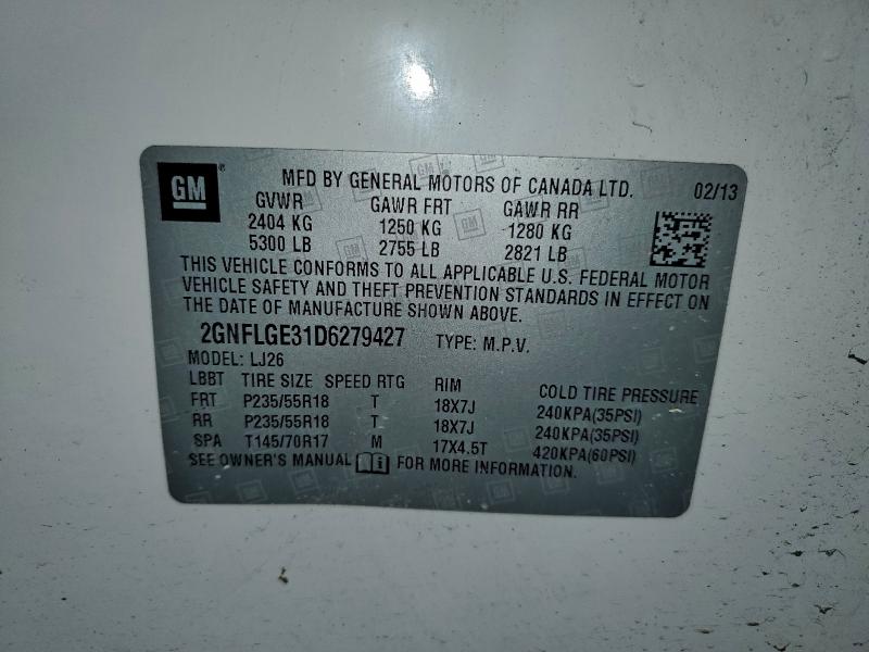 Photo 14 from auction – 2013 CHEVROLET EQUINOX LT with VIN 2GNFLGE31D6279427