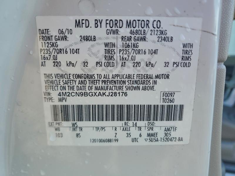 Photo 14 from auction – 2010 MERCURY MARINER with VIN 4M2CN9BGXAKJ28176