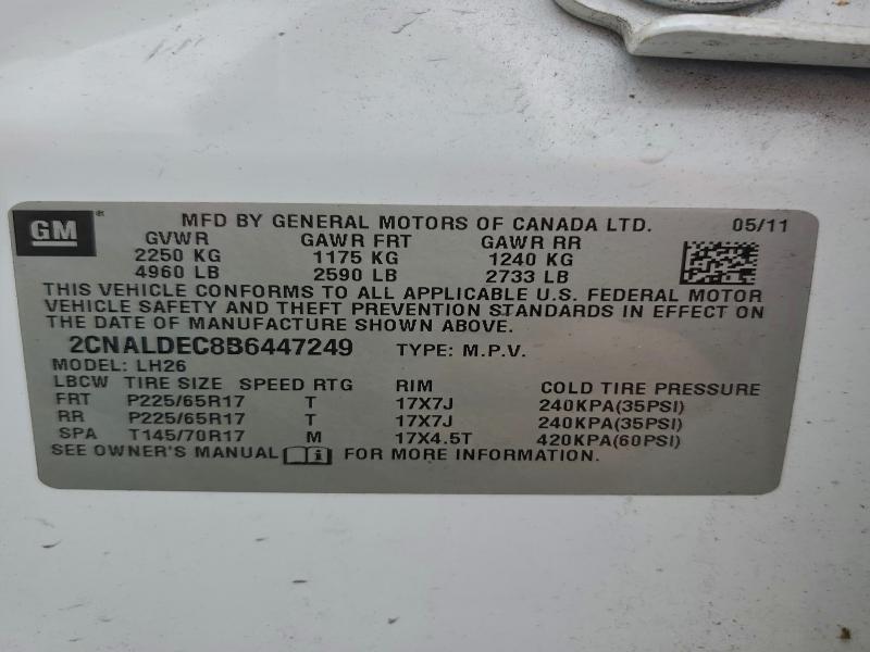 Photo 14 from auction – 2011 CHEVROLET EQUINOX LT with VIN 2CNALDEC8B6447249