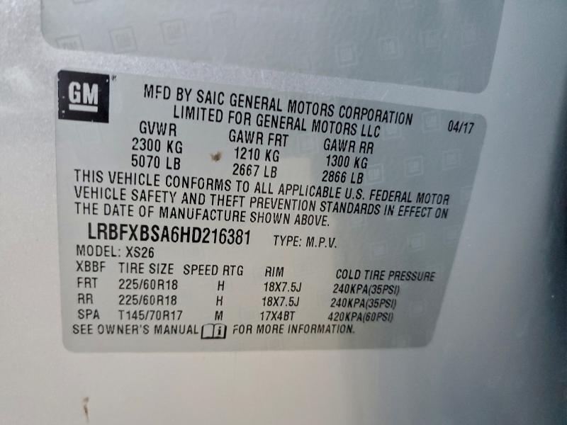 Photo 14 from auction – 2017 BUICK ENVISION E with VIN LRBFXBSA6HD216381