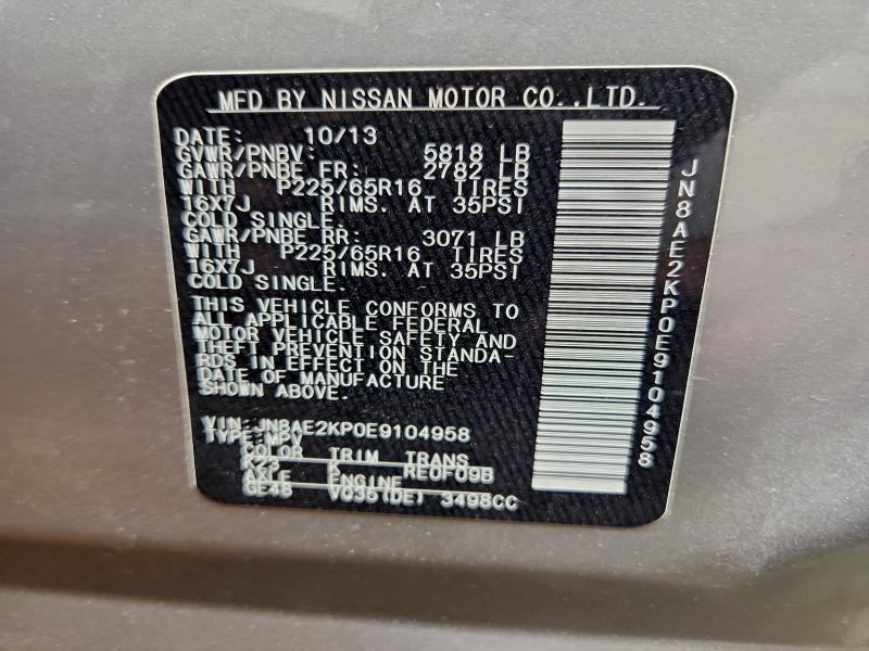 Photo 14 from auction – 2014 NISSAN QUEST S with VIN JN8AE2KP0E9104958