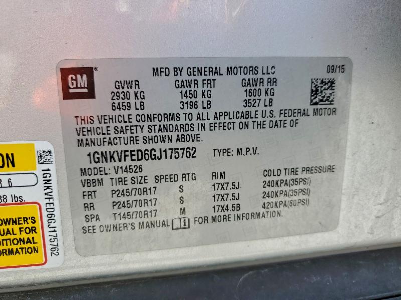 Photo 14 from auction – 2016 CHEVROLET TRAVERSE L with VIN 1GNKVFED6GJ175762